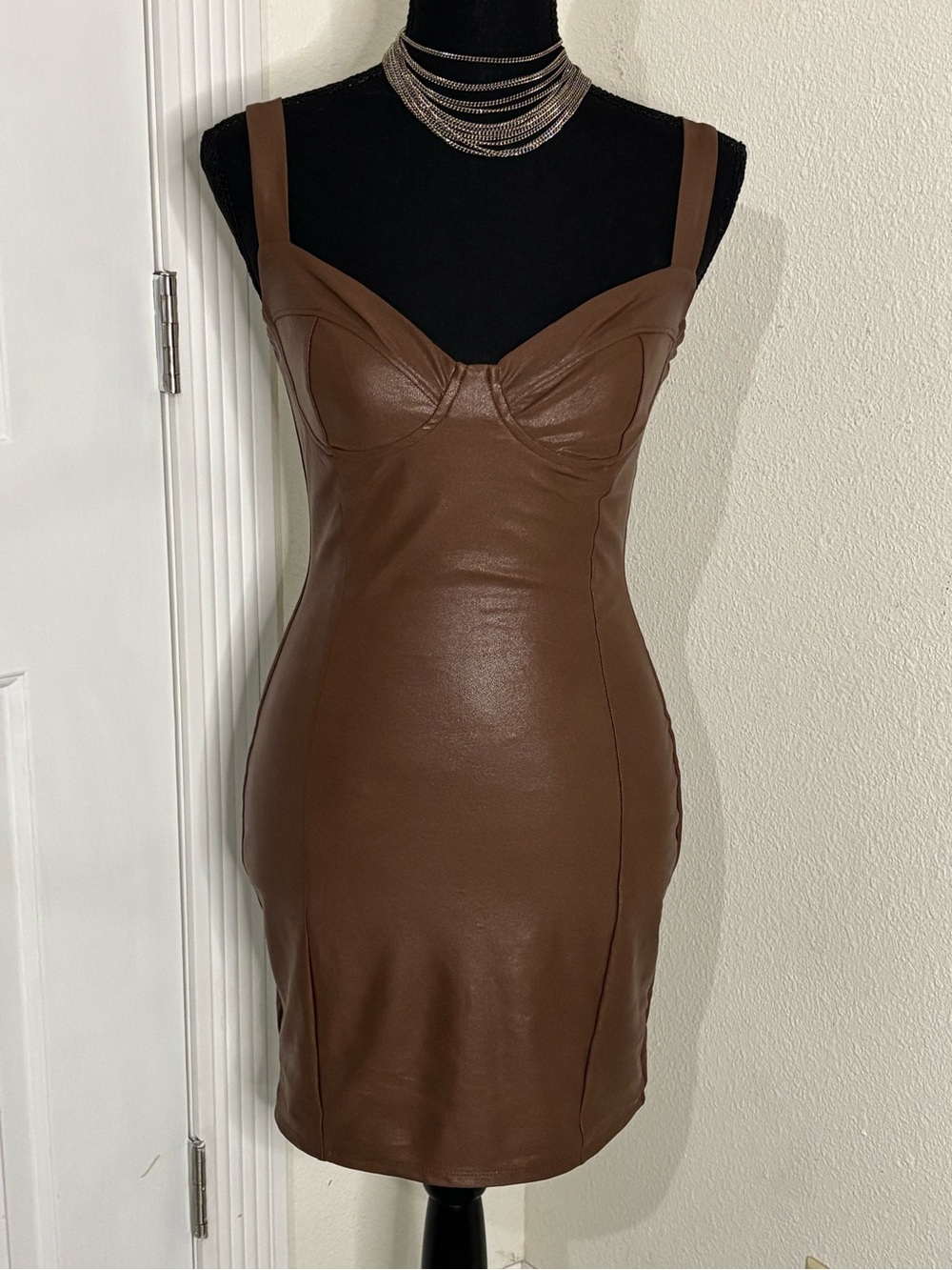 naked wardrobe Brown Faux Leather Mini Dress